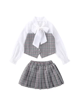 

Fashion Girls Two-piece suit dress New Children Clothings College Style 3-8 years fit cute girls dress kids clorhes