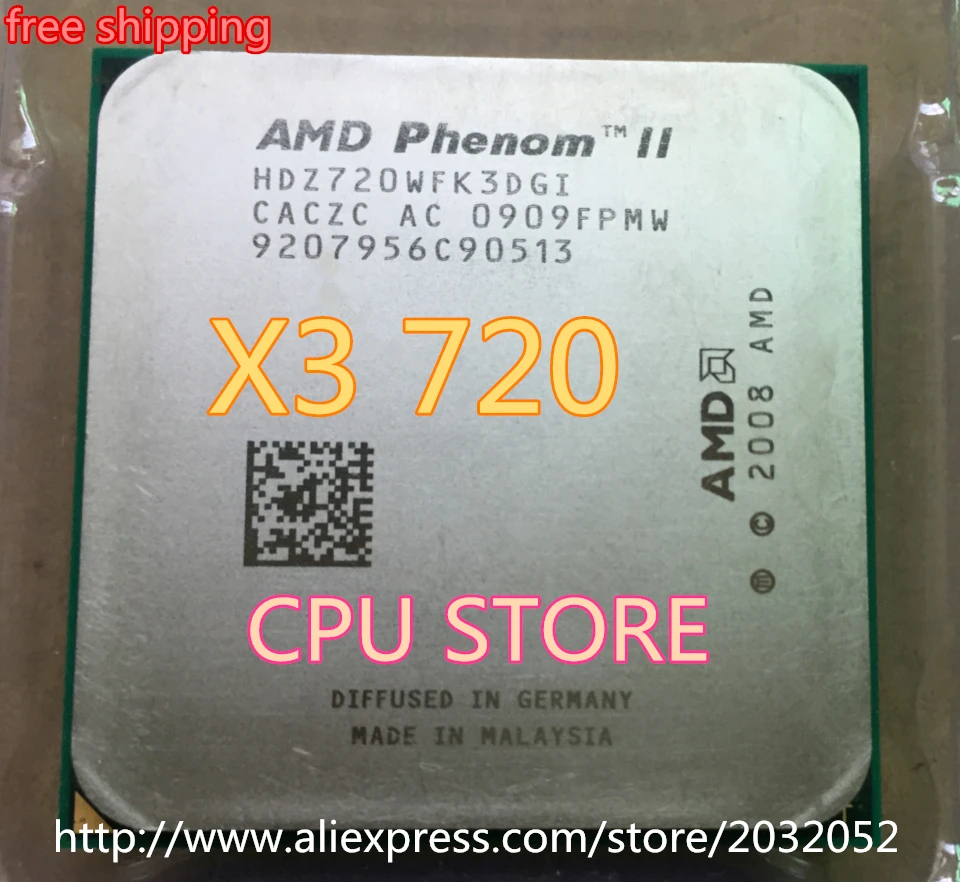 

AMD Phenom II X3 720 CPU Processor Triple-Core 2.8Ghz/ 6M /95W / 2000GHz Socket AM3 AM2+ 938 pin (working 100% Free Shipping)