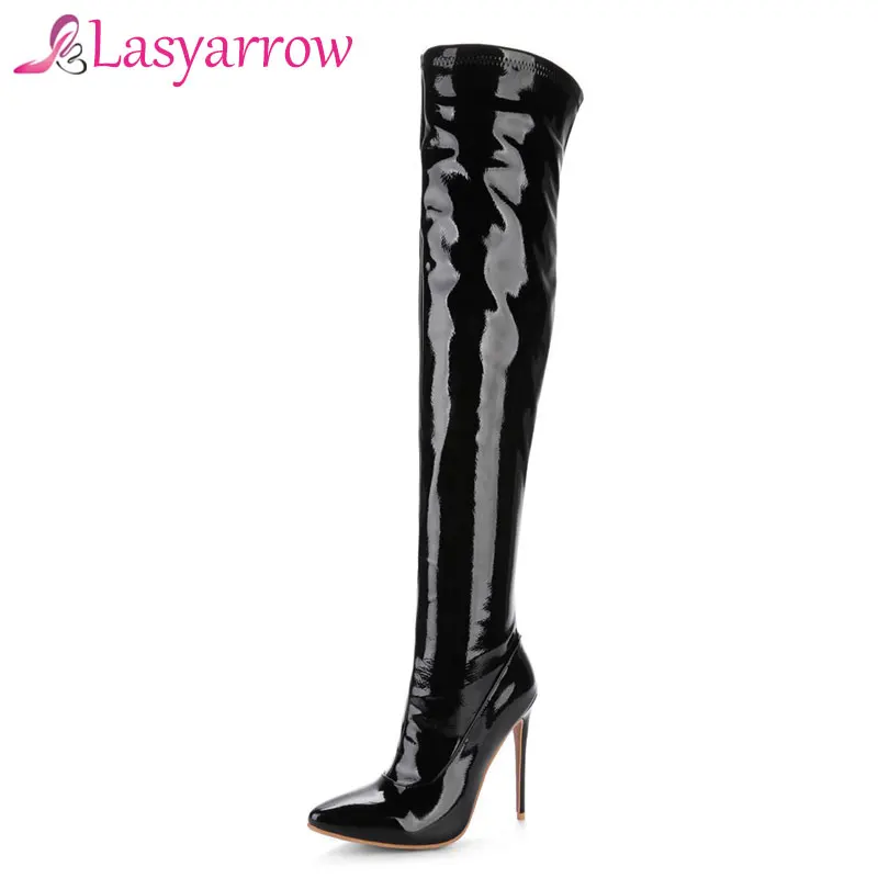 Women's Thigh High Stiletto Boots Sexy Over the Knee Boots Red Black Patent Leather Long RM112