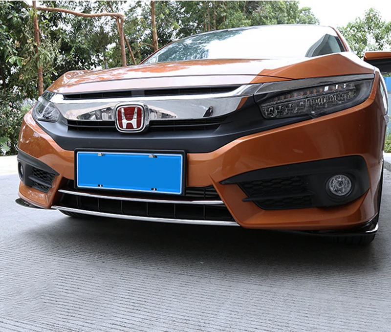 Автомобильные аксессуары для Honda Civic 10th ABS хромированный, передний, Нижний Бампер для губ Гриль Крышка протектор-вкладка литья планки 2 шт