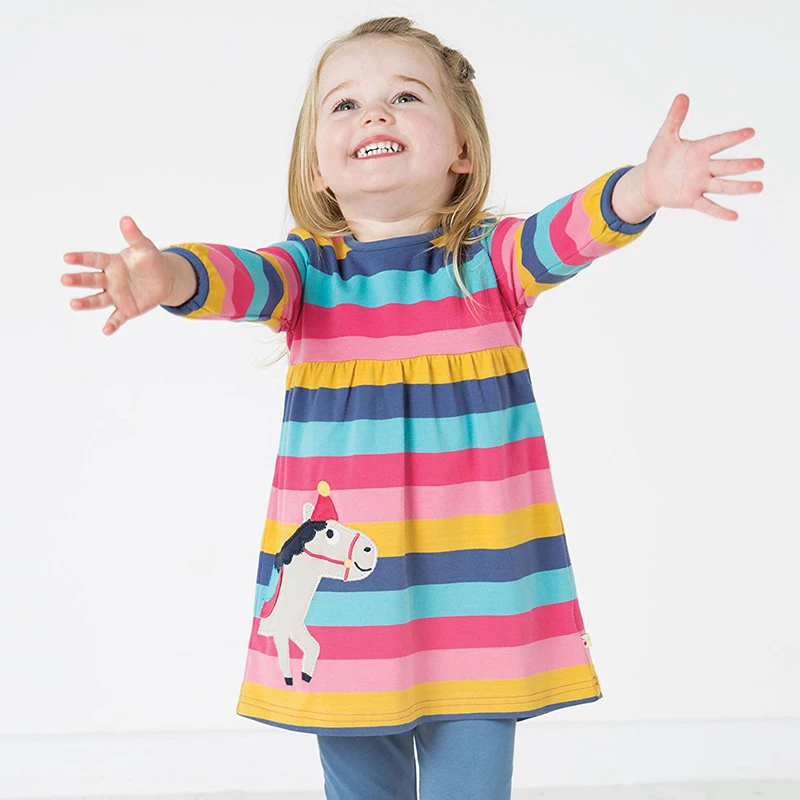 

Jumping Meters Baby Girls Dress Unicorn Autumn Winter Princess Dress with Animal Applique Kids Clothes Cotton Children Dresses