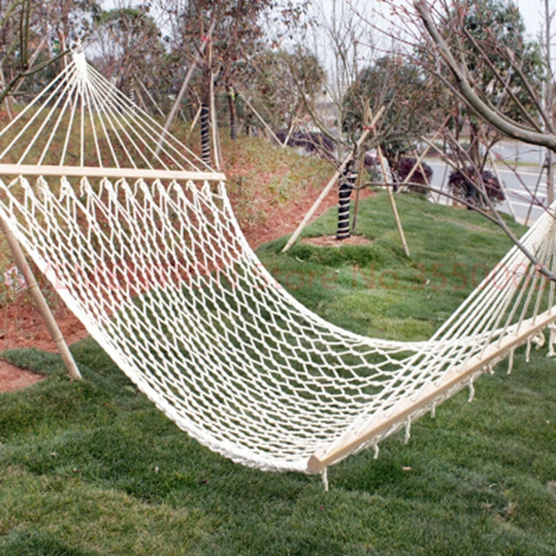 

Single Mesh Cotton Wood Stick Cotton Rope Swing Hammock Indoor Double Hammock Net Camping Furniture Moveis Parachute 1pcs