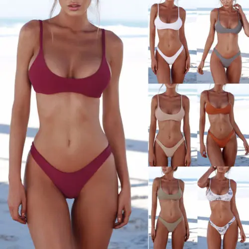 

2019 New Arrival Summer Women Solid Bikini Set Push-up Unpadded Bra Swimsuit Swimwear Triangle Bather Suit Swimming Suit biquini