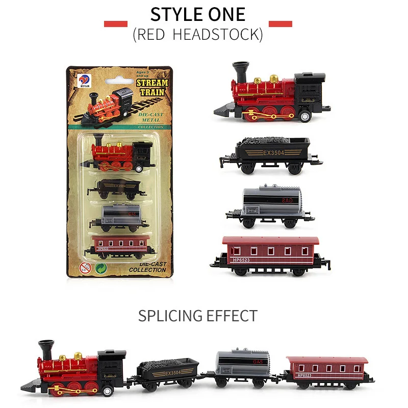 

Simulated Retro Steam Train Railway Vehicles Toys 4pcs/set Diecasts Metal Alloy Classic Toys Children Learning Education Gift