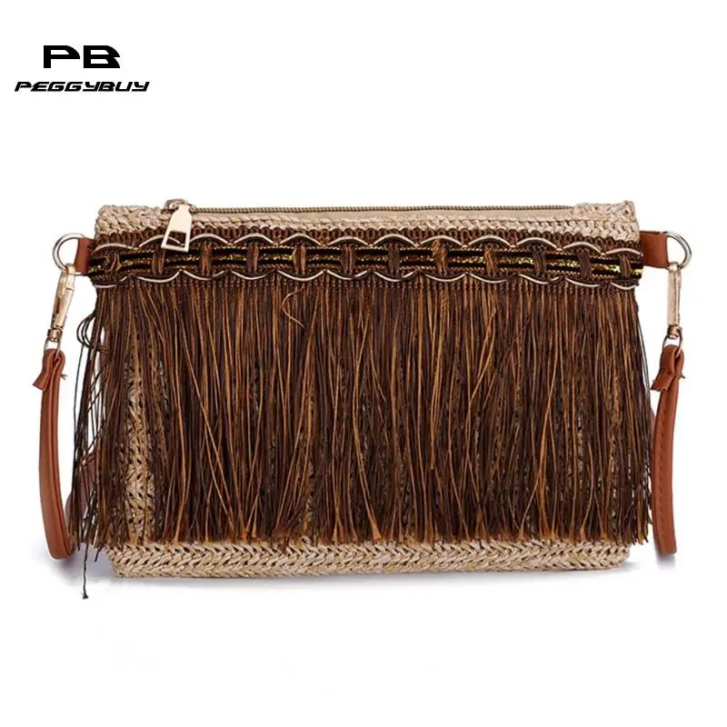Ethnic women messenger bags Woven ladies Tassels beach bag Zipper