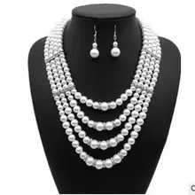 4 ряда белый кристалл Южное море Подвеска из перламутровой жемчужины цепочки и ожерелья серьги для женщин Свадебные серебро