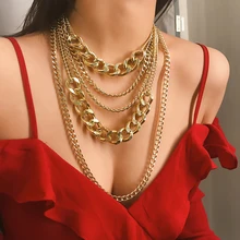 Винтажное модное толстое ожерелье с подвеской на цепочке s для женщин богемное Золото Серебро Металл многослойное ожерелье ювелирные изделия