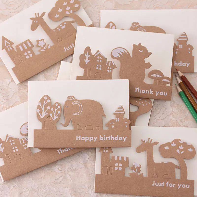 

Cute animal giraffe fox squirrel elephant folding message card with envelope Christmas New Year birthday greeting card Gift card