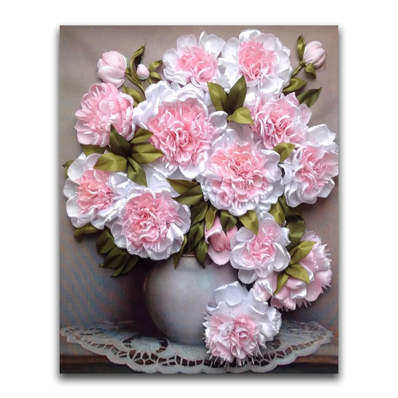 DIY 3D Diamond painting flower Full Round Diamond mosaic peony Full Square Diamond embroidery Cross stitch Pink vase