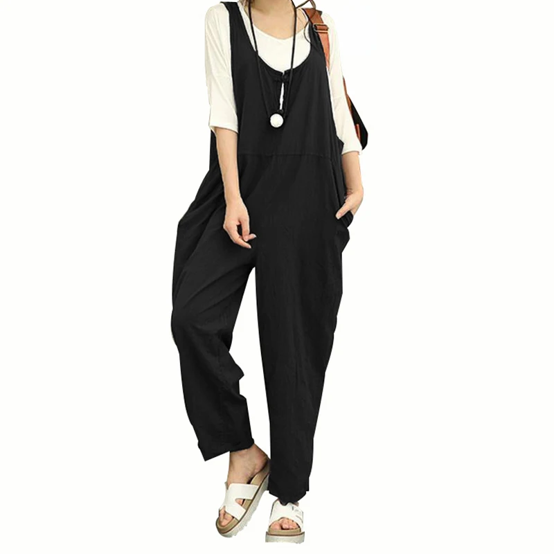

MOBTRS Women Overalls Wide Leg Pants Vocation Dungarees Casual Jumpsuits Female Long Trousers Plus Size