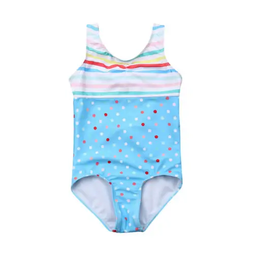 От 6 месяцев до 5 лет цельный купальный костюм с мультипликационным принтом для маленьких девочек, пляжная одежда, купальный костюм, купальный костюм, танкини - Цвет: Синий