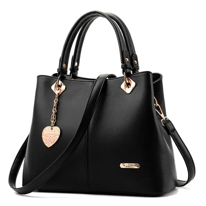

Women Leather Heart Pendant Messenger Handbag Lady Crossbody Shoulder Bag Large Top Handle Bags Totes
