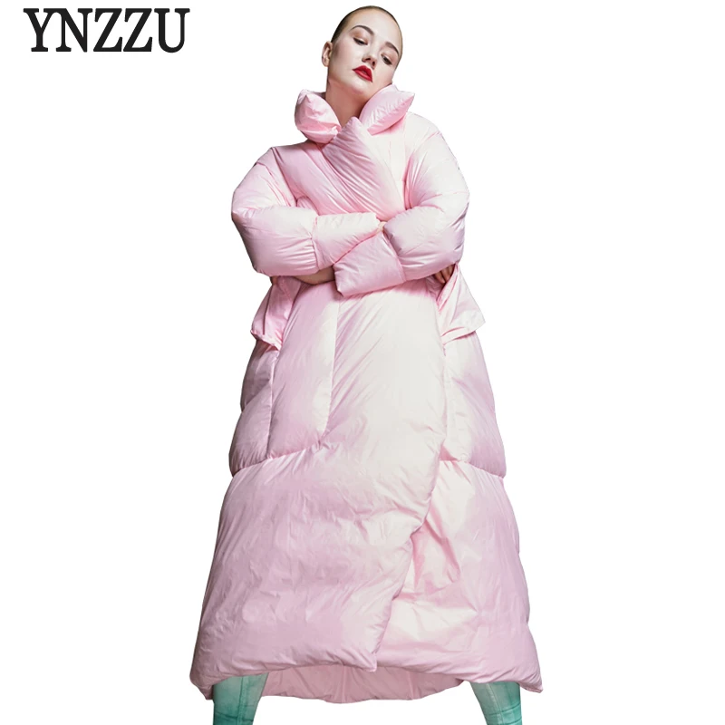 

Luxury 2018 Winter Women's Down Jacket Elegant Pink Extra-Long Duck Down Coat Women Zipper Thick Warm Ladies Wrap Outwears AO691