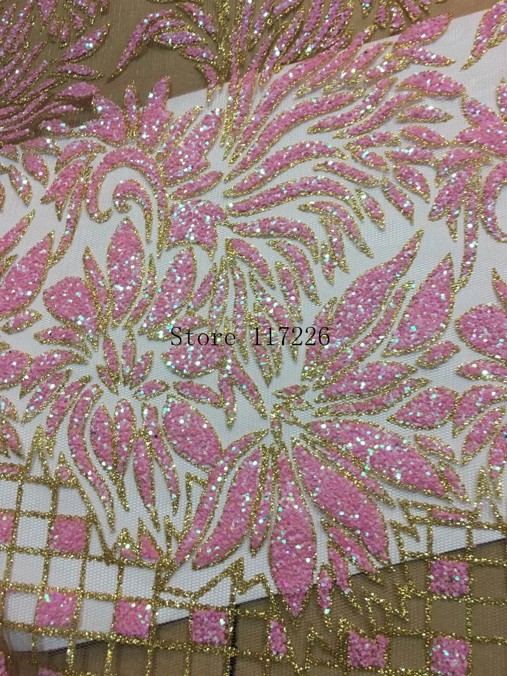 

New Arrival african Tulle lace fabric with glitter in baby pink African net lace JRB-62437 for women dress