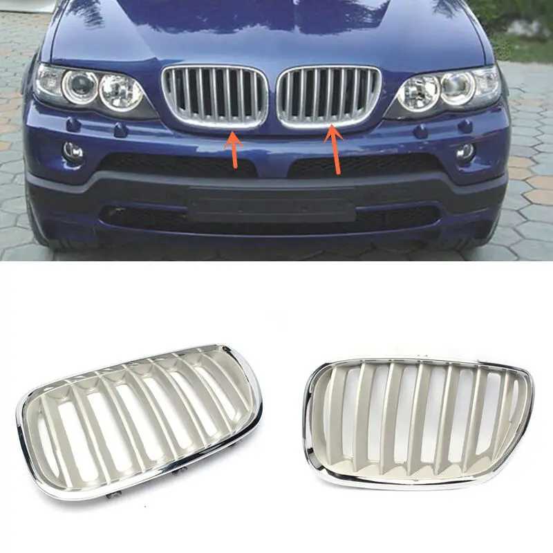 For BMW X5 E53 1999-2006 2PCS ABS Chrome Front Grille Insect nets Retrofit
