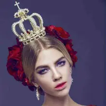 Винтажная свадебная тиара в стиле барокко с большим искусственным жемчугом королевской королевы, свадебные украшения для волос, аксессуары для женщин, невесты