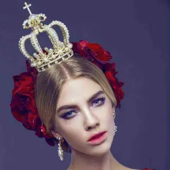 

Vintage Baroque Silver color Big Simulated Pearl Royal Queen Crown Bridal Tiara Wedding Hair Jewelry Accessories For Women Bride