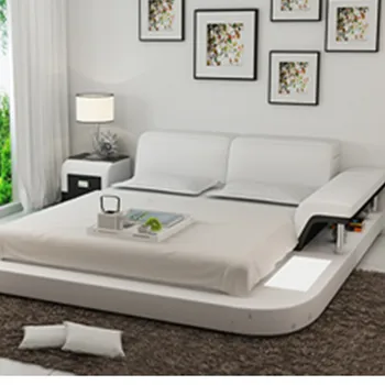 

Factory custom good quality made in China hot selling white leather bed