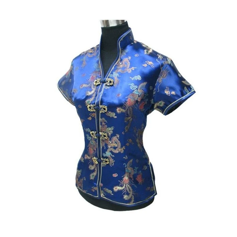 Женская винтажная блузка Dragon & Phoenix летняя черная в китайском стиле размеры S M L XL