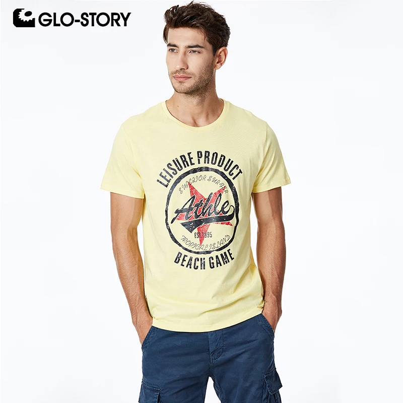 

GLO-STORY 2019 New Arrivals Men's Summer Leeter Star Print T-Shirts Short Sleeve Tee Jersey Top for Male MPO-8664