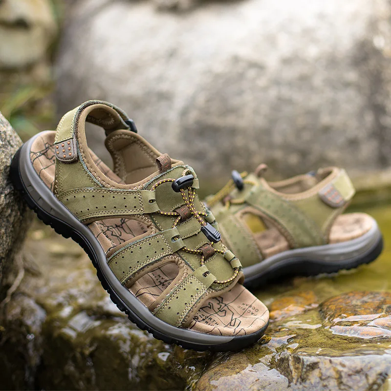 Merkmak Men's Sandals Summer High Quality Brand Shoes Beach Men Sandals Causal Shoes Genuine Leather Fashion Outdoor Waterproof Merkmak Men's Sandals Summer High Quality Brand Shoes Beach Men Sandals Causal Shoes Genuine Leather Fashion Outdoor Waterproof