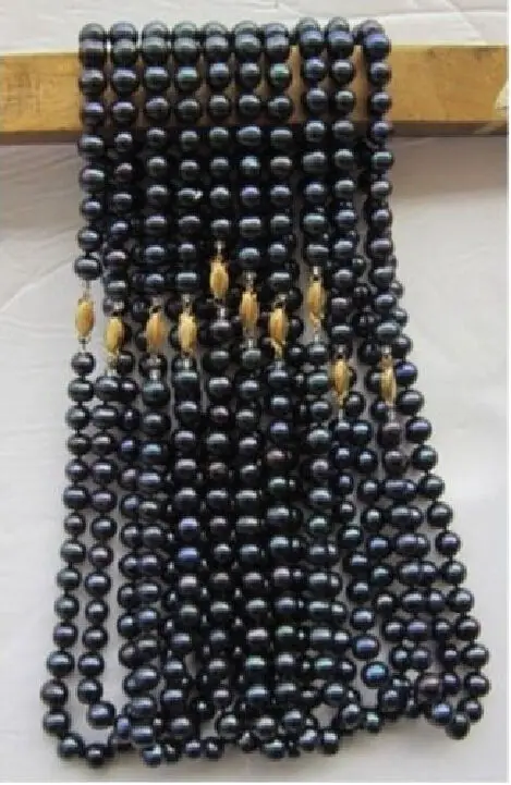 

wholesale 10PC 8-9mm natural Black Tahitian pearl necklace 18"14k t