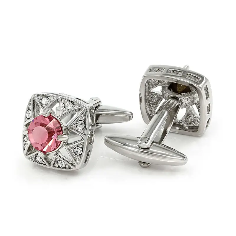 Kemstone Exquisite Pink Crystal with Zircon Cufflinks Luxury Mens