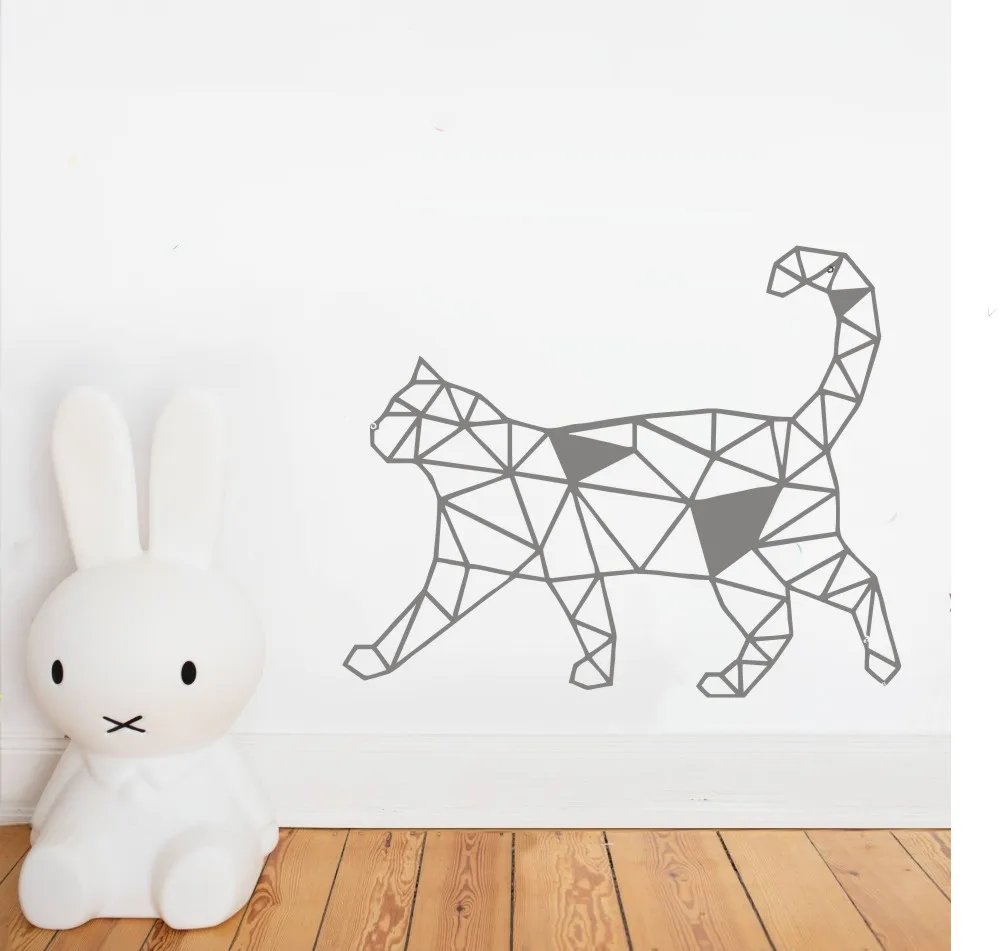 Геометрический кот дизайн животных стикер на стену художественный домашний декоративный настенное украшение для спальни детская комната прекрасный кот стены искусства плакат Y159