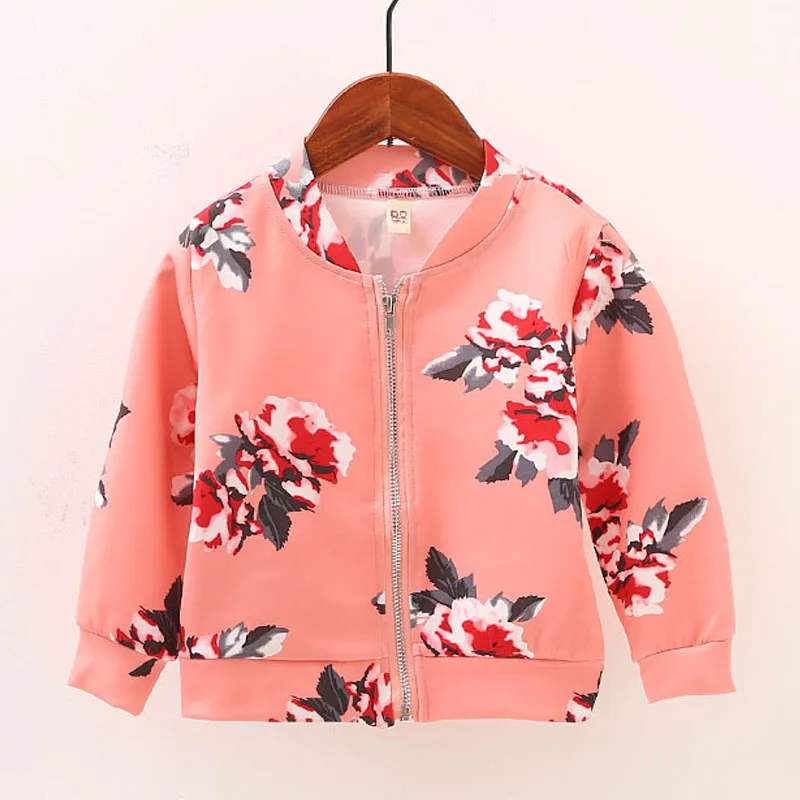Fashion Spring Autumn Kids Girl Jacket Flower Casual Long Sleeve Zipper Trench Coats 1-5Yrs Girls Outerwear Children Clothing | Детская