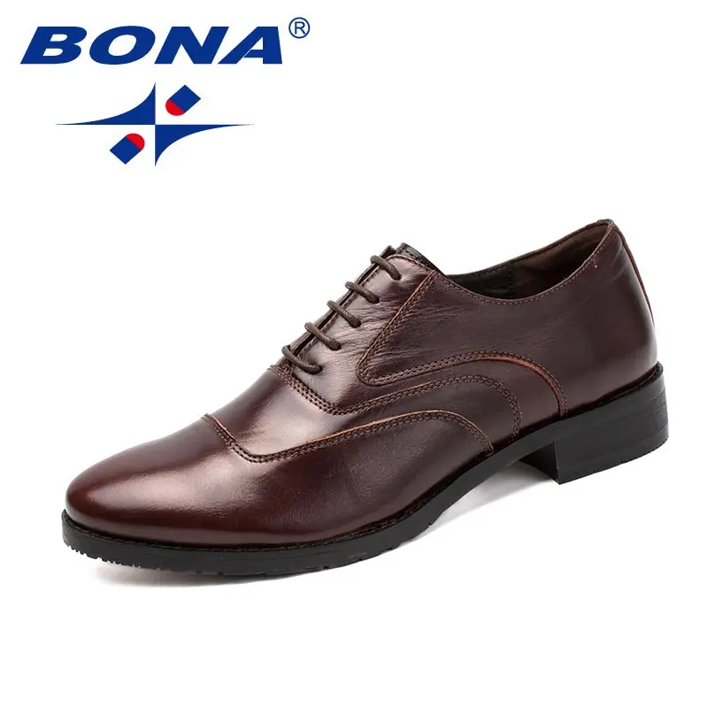 BONA/Новое поступление; классические мужские туфли в деловом стиле; Мужские модельные туфли на шнуровке; мужские офисные туфли из натуральной кожи; Быстрая - Цвет: DARK BROWN