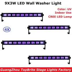 4 шт./лот светодиодный свет бар УФ Цвет 9X3 Вт светодиодный мыть стены огни идеально подходит для сцены вечерние свадебные события освещения