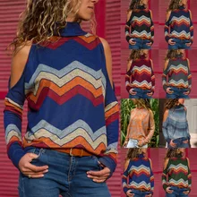 NEW Women Geometric Floral Print Jumper Ladies Cold Shoulder Blouse Top Bohemian long sleeve women chemise feminina banana leaf print cold shoulder top