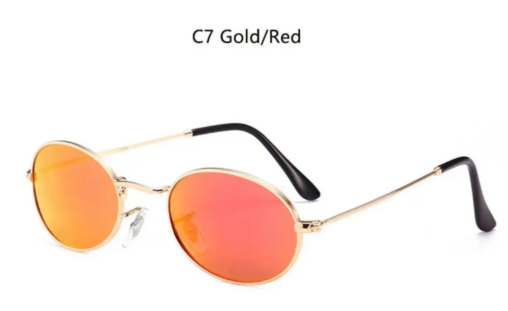 90s Овальные Солнцезащитные очки Золотой Черный Ретро Розовый Красный Солнцезащитные очки для женщин зеркальные люкс 80s маленькие круглые солнцезащитные очки мужские Плоские линзы винтажные УФ - Цвет линз: C7 gold red
