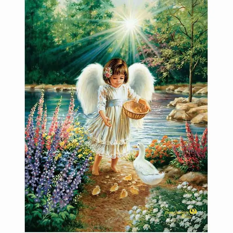 

5D diy diamond painting cross stitch 5d diamond embroidery Angel pick flower needlework inlay home decor painting