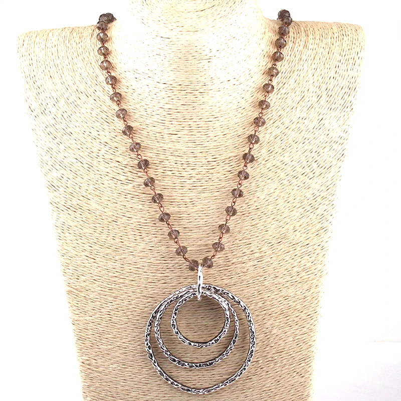 

Free Shipping Fashion Bohemian Tribal Jewelry Crystal Glass Rosary Chain Circle Pendant Necklaces Women Ethnic Necklace