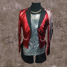 2017 Men’s new red sequined suit dress costumes night games singer stage costumes bar Nightclub clothing male Tuxedo Sexy