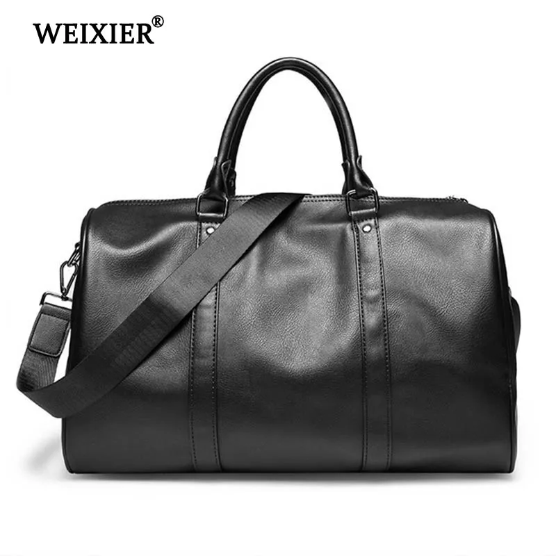 

WEIXIER PU Leather Large Capacity Men New Quality Travel Bags Luggage For Men New Fashion Duffle Bag Shoulder Strap Duffel Bag