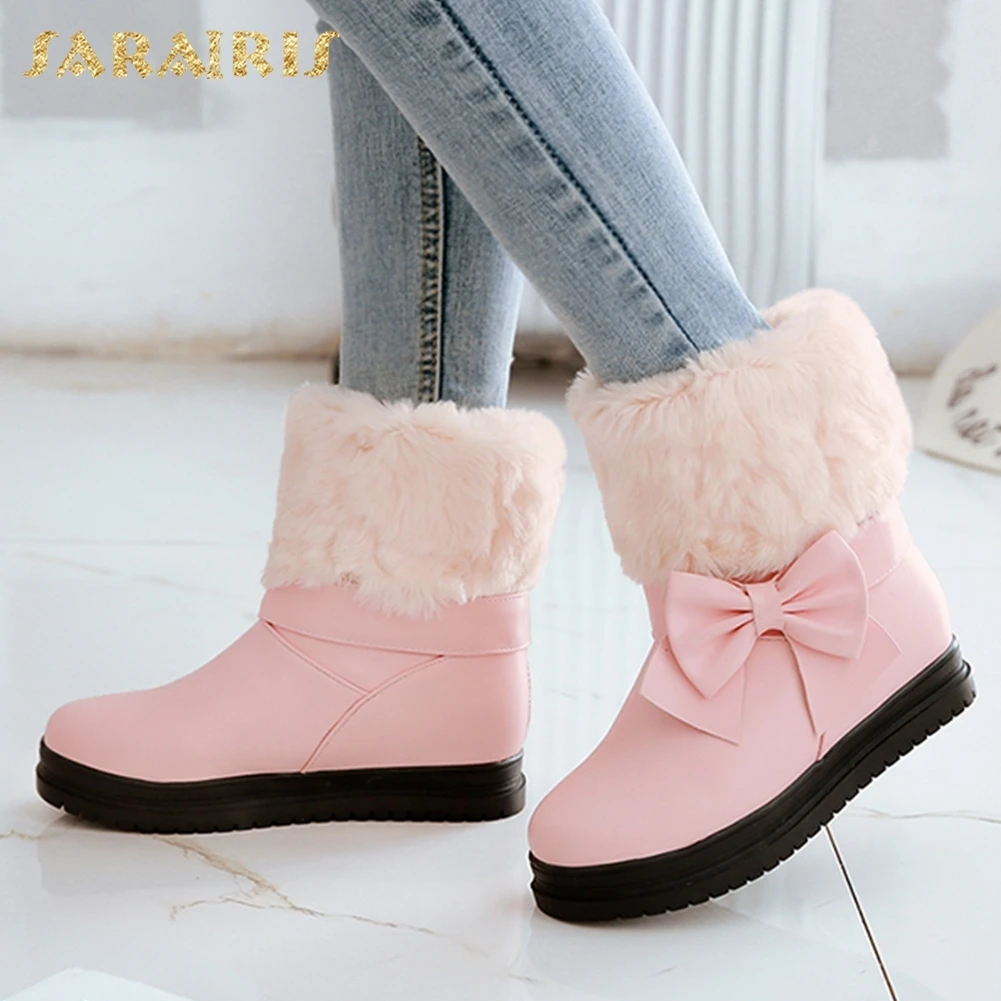 

SARAIRIS brand new Sweet Bowtie Women Shoes Woman Boots for cold winter Warm Fur Ankle Boots Lady Footwear snow boots