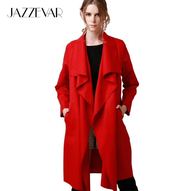 JAZZEVAR 2016 Новая осень высокой моды тенденция уличных женщин полушерстяные Плащ Повседневная длинные Верхняя Одежда свободную одежду для леди