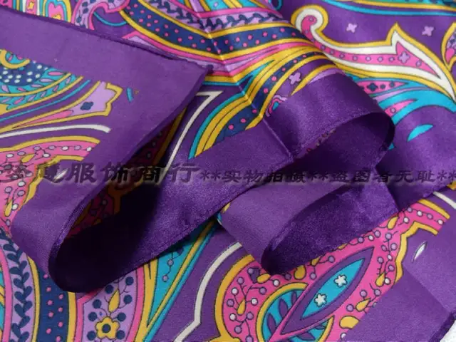 Spring And Autumn Female Satin Scarf,Big Square Scarves Hijabs Printed,Women Scarf,Purple Polyester Silk Scarf Shawl 90*90cm 3