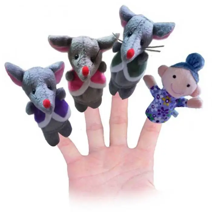 5 Pcs Frog Hen Mouse Animals Story Telling Finger Puppets 5