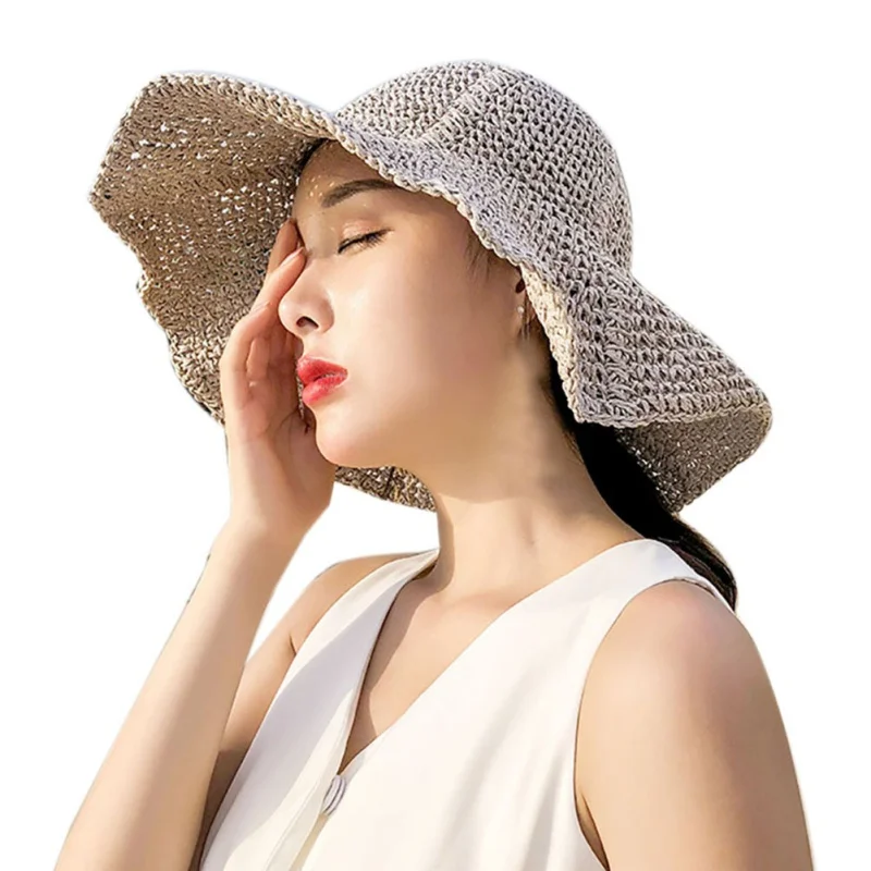 Summer Ladies Straw Hat Beach Sunscreen Fishing Sports Gloves Hat 2018