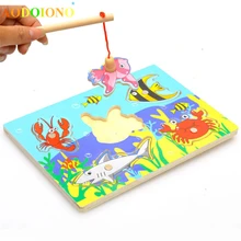 Деревянная Магнитная игра-головоломка для рыбалки, игрушки для малышей, детей, обучающая игрушка для родителей и детей