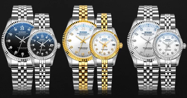cristal auto-vento mecânico pulseira de aço completo
