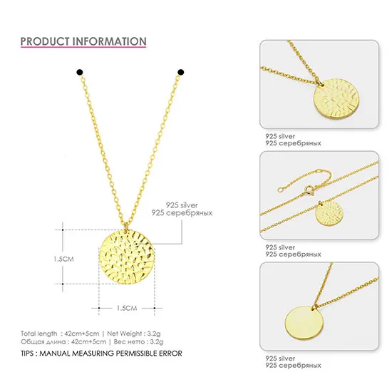 CC 925 стерлингового серебра ожерелья с подвесками для женщин модные ювелирные изделия Круглый Шарм ожерелья цепи модные аксессуары CCN310 - Окраска металла: Gold