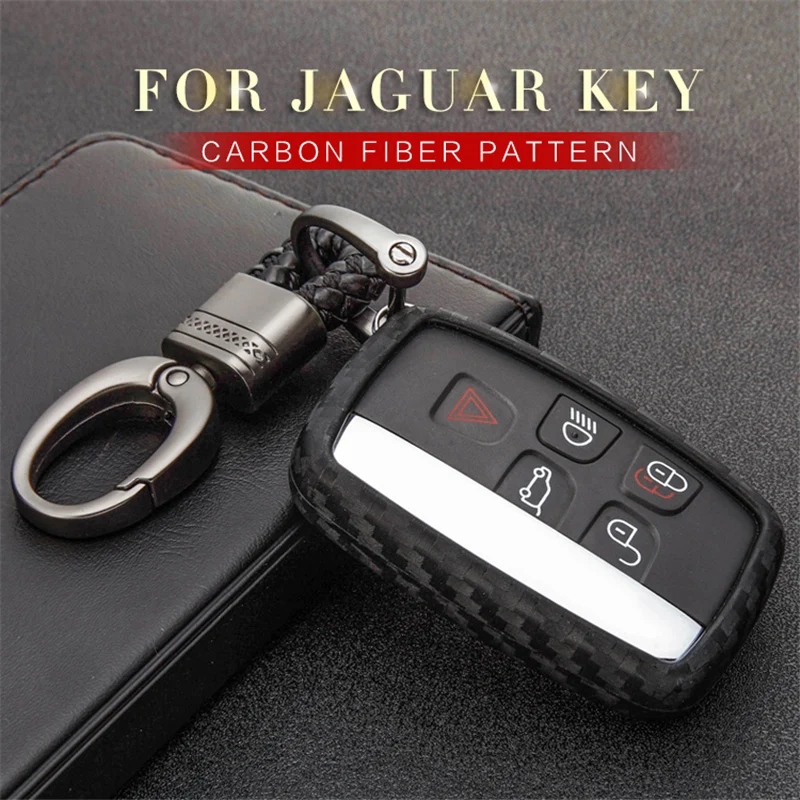 

Car Key Case Cover For Jaguar Xf X-type Guitar XJ F Pace E-Pace Tesoura Carbon Fiber Pattern Silicone Key Ring Shell Accessories