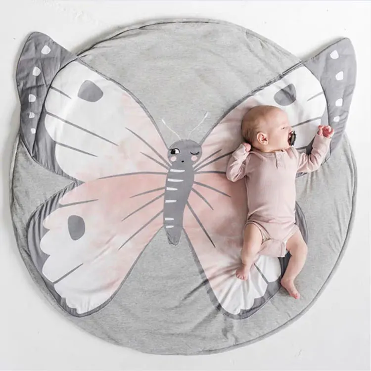 INS, 18 стилей, Круглый мультяшный коврик для малышей, детский коврик для ползания, напольный коврик, одеяло, хлопок, игровой коврик, украшение для детской комнаты, 90-95 см - Цвет: Butterfly