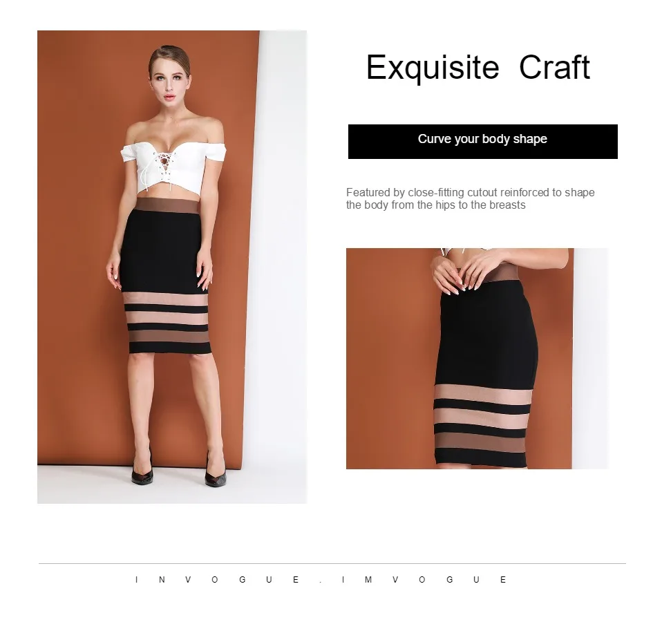 INVOGUE. IMVOGUE Цвет Блок Полосатый высокая Талия Bodycon Мода повязки юбка