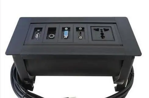 

Square HDMI USB Video hidden manual flipping socket for conference table