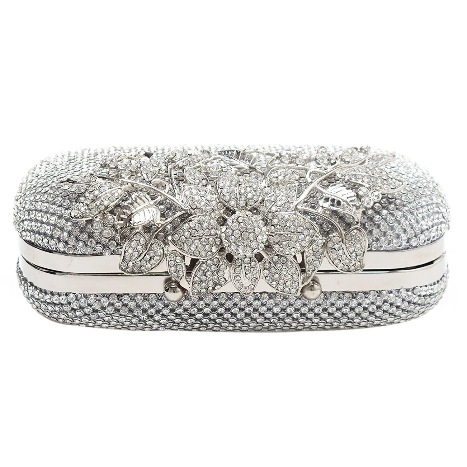 Silver Ring Or Clasp Diamante Clutch Evening Bag Prom Purse Wedding Party 